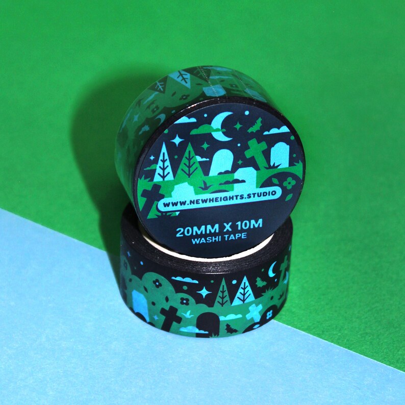 GRIM GRAVES Halloween Washi Tape (20mm/10m) | Spooky Stationery, Halloween Crafts Supplies, Graveyard & Tombstones Washi, Cemetery Art Washi image 3