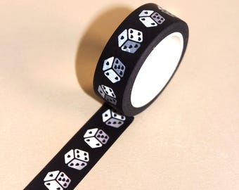 Cinta Washi con diseño de dados y corazones LUCKY BABE (15 mm/10 m) / Washi con diseño de dados, cinta de papelería con diseño de dados y corazones, cinta decorativa retro estilo kitsch, Washi para el Día de San Valentín