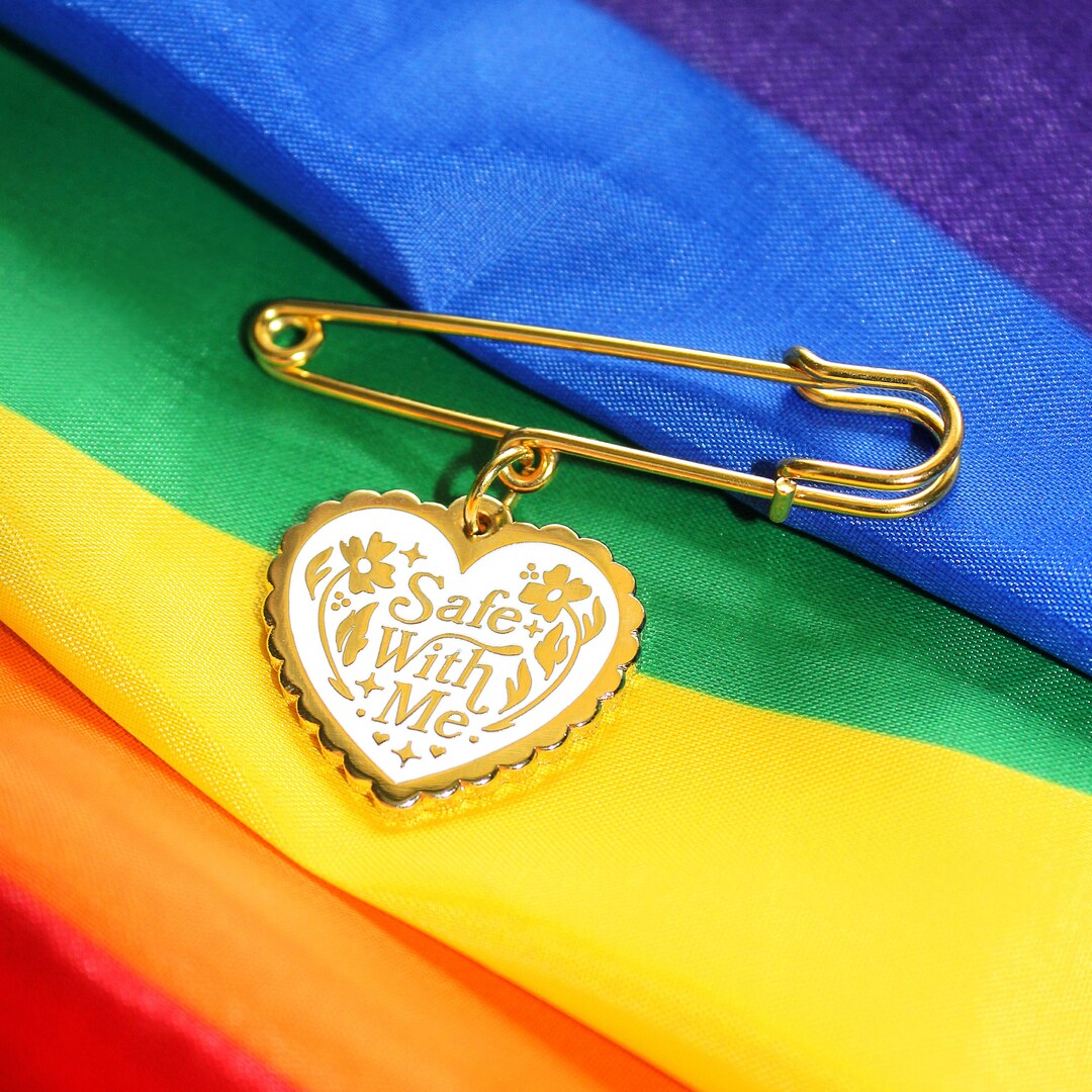 Safe With Me Enamel Brooch Safety Pin You Are Safe With Me, LGBTQIA Ally & Support Pin, Safe