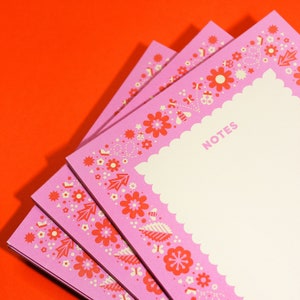 FLOWER GARDEN (Pink) Floral Notepad (5x7) | Desk Memopad, Floral Stationery Notepad, Cute Office Desk Stationery, Botanical Art Notepad