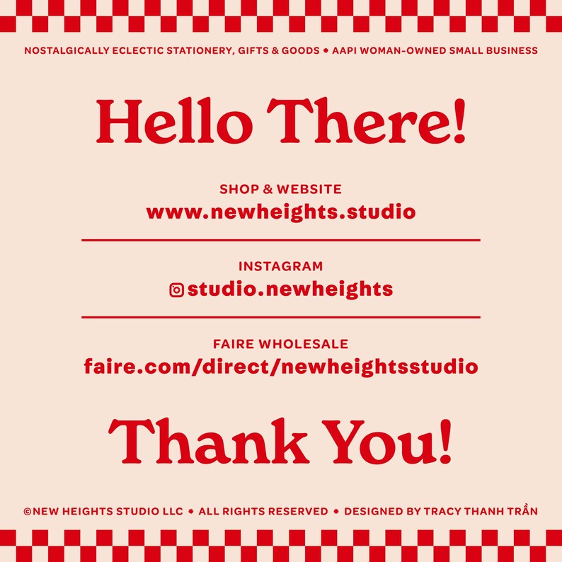 Thank you note that includes store info and Instagram.