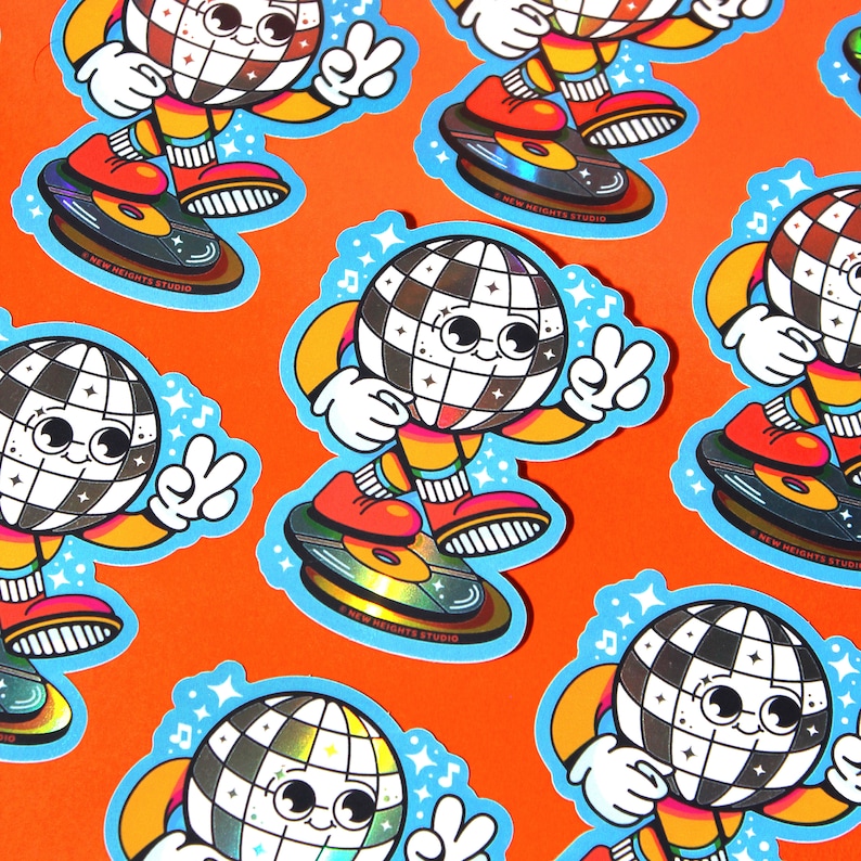 Disco Record Sticker DISCO BABY Glossy Holographic Sticker | Disco Ball Original Character ...