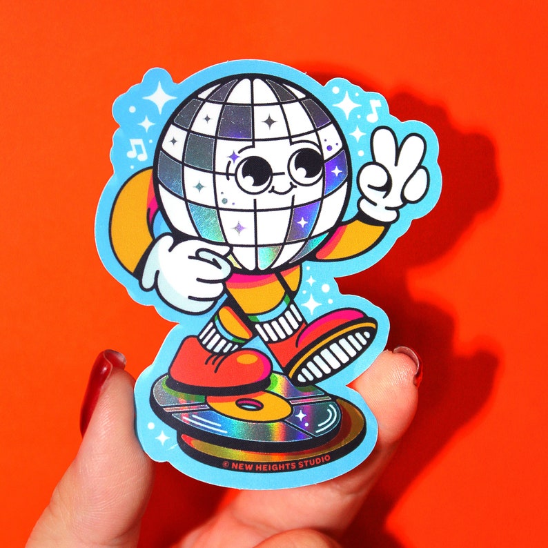 Disco Sticker Frame DISCO BABY Glossy Holographic Sticker | Disco Ball Original Character ...