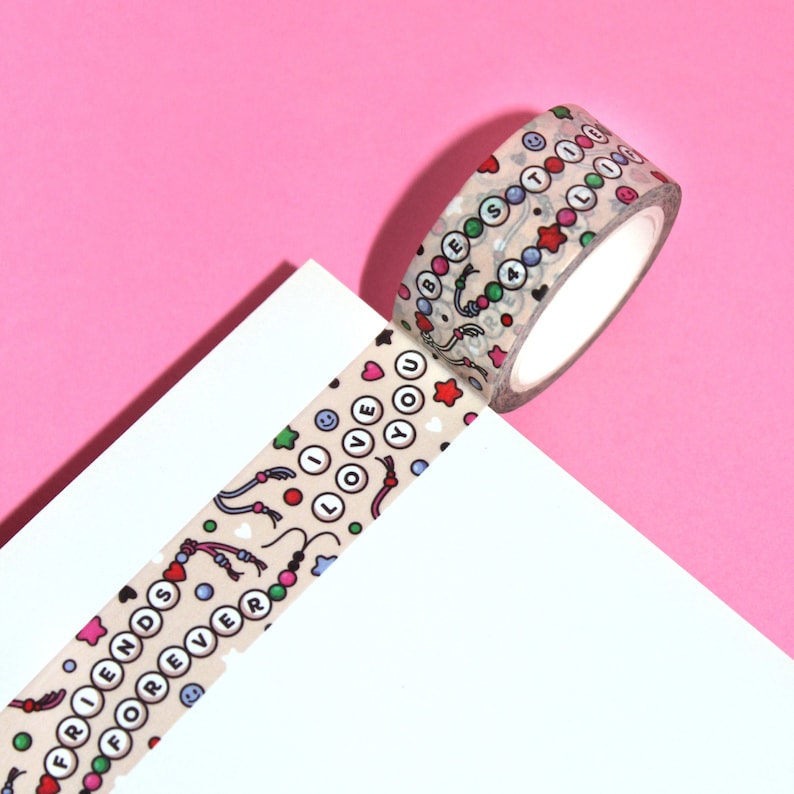 BFF4L Friendship Bracelet Washi Tape (20mm/10m) | Friendship Washi, Penpal Washi Tape, BFF, Cute Retro Style Tape, Arts & Craft image 1