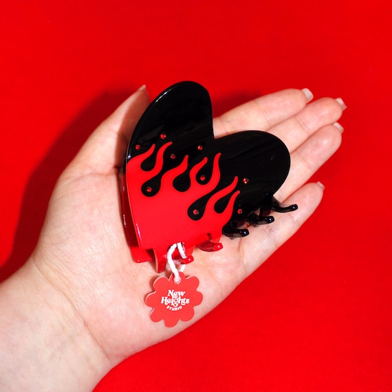 DARK FURY Hair Claw | New Heights Studio’s Acetate Hair Claw, Heart Hair Claw, Fire Hair Claw, Goth Y2K Accessory, Scorpio Birthday Gift