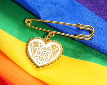 Safe With Me – Enamel Brooch Safety Pin | You Are Safe With Me, LGBTQIA+ Ally & Support Pin, Safe Place Kilt Pin, DV/SA Victim Advocacy Pin