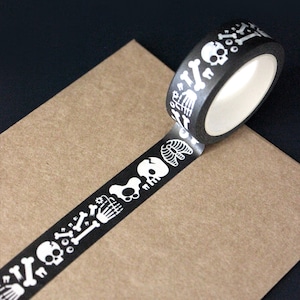SKELETAL GRAVE Spooky Halloween Washi Tape (15mm/10m) | Skull & Bones Washi, Skeleton Washi, Spooky Washi, True Crime Tape, X-Ray Craft Tape