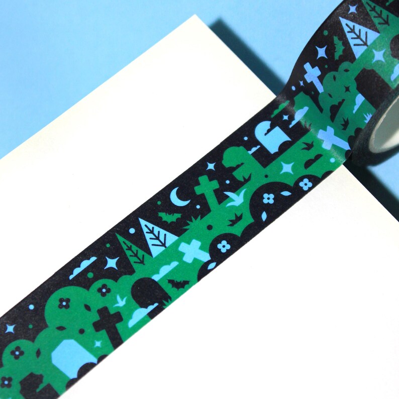 GRIM GRAVES Halloween Washi Tape (20mm/10m) | Spooky Stationery, Halloween Crafts Supplies, Graveyard & Tombstones Washi, Cemetery Art Washi image 6