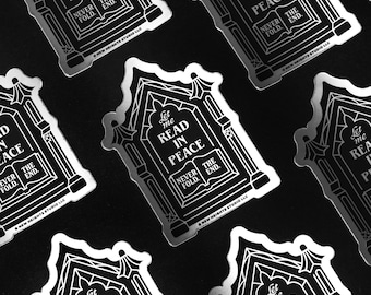 READ IN PEACE Matte Metallic Sticker | Victorian Gothic Sticker, Spooky Bookish Kindle Sticker, Horror Book Lover, Victorian Style Tombstone