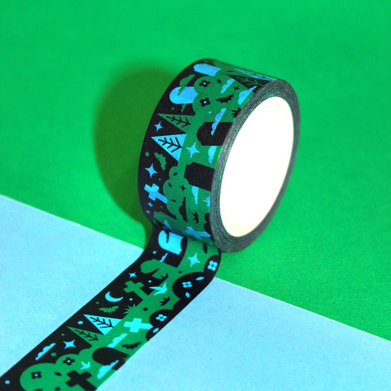 GRIM GRAVES Halloween Washi Tape (20mm/10m) | Spooky Stationery, Halloween Crafts Supplies, Graveyard & Tombstones Washi, Cemetery Art Washi image 8