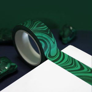 MYSTICAL MALACHITE Gemstone Washi Tape (15mm/10m) | Green Marbled Washi Tape, Witchy Stationery Tape, Whimsigothic Dark Academia Washi Tape