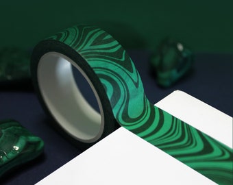 MYSTICAL MALACHITE Gemstone Washi Tape (15mm/10m) | Green Marbled Washi Tape, Witchy Stationery Tape, Whimsigothic Dark Academia Washi Tape