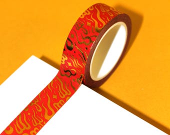 GOLDEN FLAMES Gold Foil Washi Tape | Asian Style Art, Fantasy Fiction Craft Tape, Flames Washi, Japanese Tattoo Inspired Art, Lunar New Year