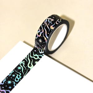SILVER FLAMES Holographic Silver Foiled Washi Tape | Mystical Witchy Crafting Supply, Gothic Washi, Cyberpunk, Dark Magic, Fantasy Fiction