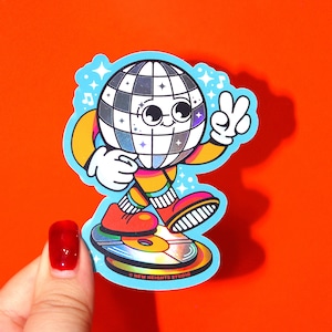 DISCO BABY Glossy Holographic Sticker | Disco Ball Original Character, Retro Cartoon Sticker, Groovy Laptop Sticker, Cute Bottle Sticker
