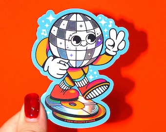DISCO BABY Glossy Holographic Sticker | Disco Ball Original Character, Retro Cartoon Sticker, Groovy Laptop Sticker, Cute Bottle Sticker