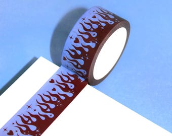Vous mettez le feu à mon coeur (bleu) – Ruban adhésif washi (20 mm/10 m) | Motif flammes de l'an 2000, Washi kitsch, travaux manuels de la Saint-Valentin, ruban adhésif en Washi pour agenda Lovecore