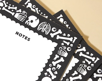 SKELETAL GRAVE Notepad (5x7) / Cute Spooky Notepad, Cute Gothic Stationery, Goth Office Supplies, Skeleton Stationery, X-Ray Technician Gift