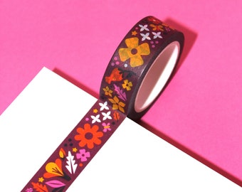 SUPER BLOOM Cute Retro Style Floral Washi Tape (15mm/10m) | California Wildflowers Crafting Tape, Plant Washi, Cute Botanical Washi Tape