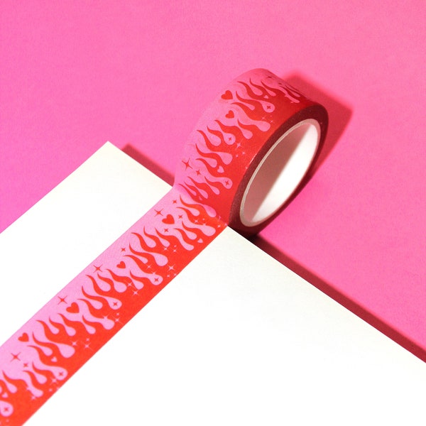 You Set My Heart On Fire – Washi Tape (20mm/10m) | Y2K Flame Pattern, Kitschy Washi, Valentine's Day Planner Washi, Valentines Craft Supply