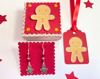 Gingerbread Earrings, Gift Box, and Gift Tag, Ideal gift, Secret Santa, Stocking Filler