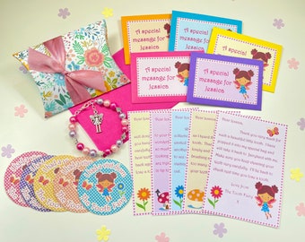 Personalised Tooth Fairy Letters with bracelet, gift box and stickers.  Ideal for loss of first tooth.