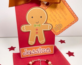 Personalised Gingerbread Gift Bag, Gingerbread Bracelet, Personalised Gift Tag, Personalised Gift tag, Secret Santa, Christmas Gift