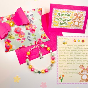 Carta de conejito de Pascua personalizada con pulsera y caja de regalo, ideal para la búsqueda de huevos de Pascua
