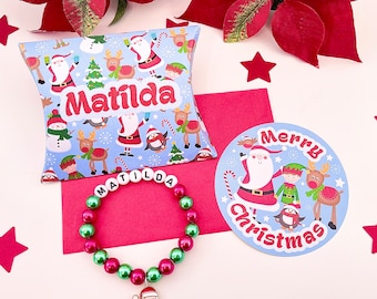 Personalised Father Christmas Bracelet with gift box & sticker, Santa Bracelet, Stocking Filler, Christmas Eve Box, Child's beaded bracelet