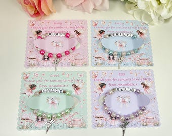 Personalised fairy party favours, fairy beaded bracelet with personalised backing card, thank you for coming to my party, choice of colours