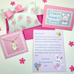 Letra de conejito de Pascua personalizada, collar de conejito de Pascua con caja de regalo, ideal para la búsqueda de huevos de Pascua, regalo de Pascua, collar de Pascua