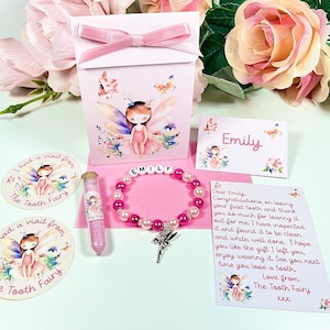 Recuerdo personalizado del Hada de los Dientes, carta del Hada de los Dientes, bolsa de regalo, polvo de hada, pulsera del Hada de los Dientes, pegatinas del Hada de los Dientes, kit para el primer diente