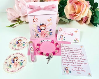 Personalised Tooth Fairy keepsake, Tooth Fairy Letter, Gift Bag, Fairy Dust, Tooth Fairy Bracelet, Tooth Fairy Stickers, First Tooth Kit