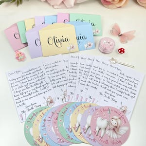Cartas del Hada de los Dientes, cartas y sobres personalizados del Hada de los Dientes con polvo de hadas, regalos de hadas, pegatinas del Hada de los Dientes, recuerdo del primer diente