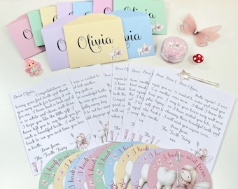 Tooth Fairy Letters, Personalised tooth fairy letters & envelopes with fairy dust, fairy gifts, tooth fairy stickers, first tooth keepsake