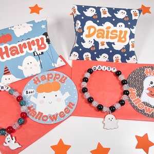 Halloween-Partygeschenk, Trick-or-Treat-Box, Halloween-Armband mit Halloween-Geschenkbox und Aufkleber, Geisterarmband, Perlenarmband für Kinder