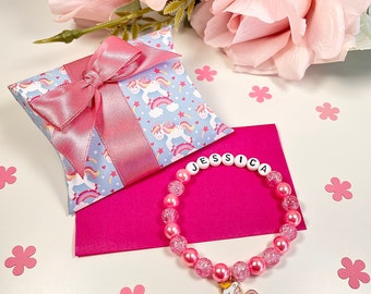 Personalised unicorn bracelet, gift box, girl’s bracelet, party favour, unicorn party bag filler, party box