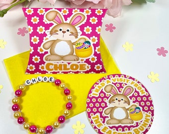 Easter Bunny bracelet, Personalised child's bracelet, personalised Easter Bunny gift box, Easter Bunny Sticker, Easter Egg Hunt, Easter Gift