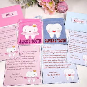 Bolsa del Hada de los Dientes, Bolsa personalizada del Hada de los Dientes, Carta del Hada de los Dientes, Recuerdo del primer diente, Regalo del Hada de los Dientes, Colores a elegir, Cualquier nombre