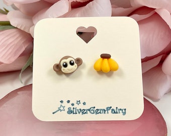 Cute monkey and banana earrings