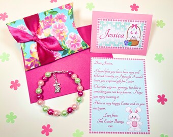 Personalised Easter Bunny letter with bracelet and gift box, ideal for Easter Egg hunt