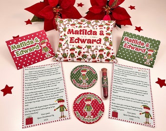Personalised Elf arrival and departure letters with personalised gift box, elf dust and stickers, elf gift, Elf props