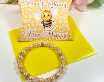 Bee Bracelet, Bee gift box, Bumble Bee Gift, Beaded Bracelet, Enamel Bee Charm
