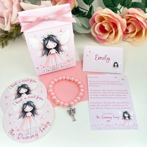 Carta de hada personalizada con pulsera, pegatina de hada y bolsa de regalo, set de regalo de hada, regalo de hada con chupete