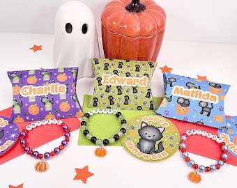 Halloween party gift, Trick or treat box, Halloween Bracelet with Halloween gift box and sticker, pumpkin bracelet, child’s beaded bracelet