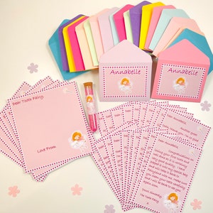 Cartas del Hada de los Dientes, Cartas personalizadas del Hada de los Dientes, juego de 20 cartas y sobres con polvo de hadas y papel de escritura de hadas.