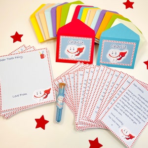 Cartas del Hada de los Dientes, Cartas personalizadas del Hada de los Dientes, juego de 20 cartas y sobres con polvo de hadas y papel de escritura de hadas.