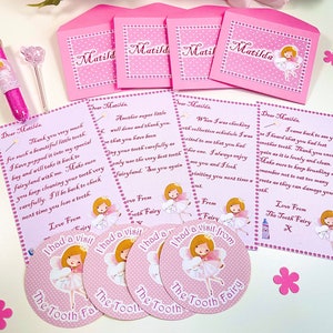 Tooth Fairy Kit, personalisierte Zahnfee-Buchstaben, Feenstab, Feenstaub, Zahnfee-Aufkleber