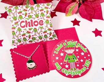 Christmas Elf Necklace with gift box & sticker, elf gift, Christmas Gift Box, Elf arrival or goodbye gift, Elf Prop, Elf Sticker