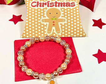 Pearl Gingerbread Bracelet with gift box stocking filler, secret Santa, Christmas Eve Box